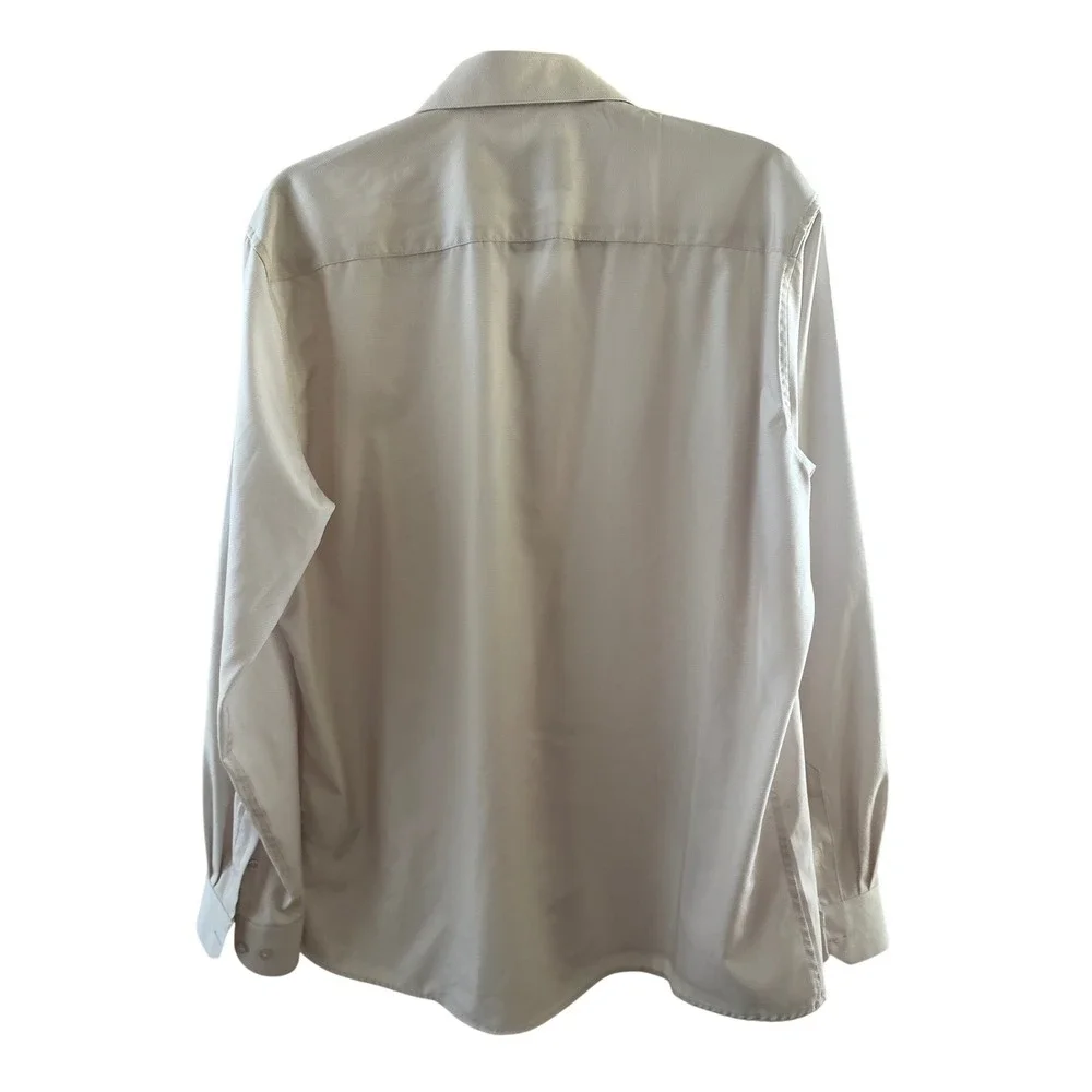 Tom Baine Performance Dress‎ Shirt XL 17-17.5 Slim Fit Tan Herringbone Stretch